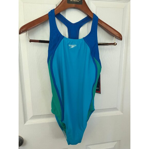 SPEEDO One Piece Blue Green Teal Aquamarine Swimsuit Teen size 16 NWT - Picture 1 of 11